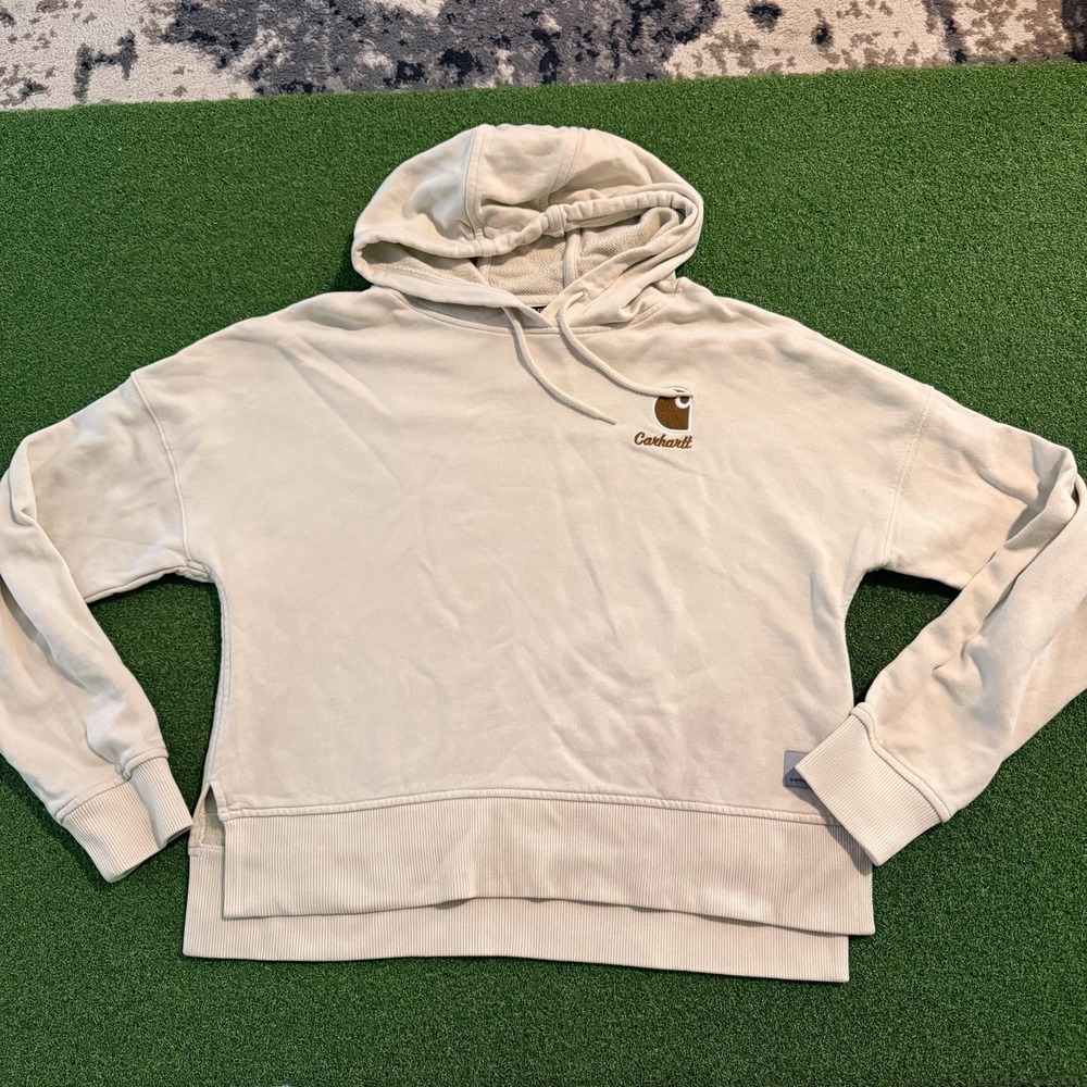 Carhartt Hoodie Womens Small cream Tencel Fiber Series Loose Fit Logo Pullover